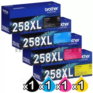 4 Pack Genuine Brother TN-258XL High Yield Toner Cartridges Combo [1BK,1C,1M,1Y]