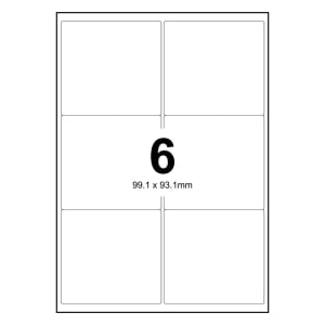 100 Sheets A4 White Self Adhesive Paper Address Mailing Laser Inkjet Sticker Labels 99.1 x 93.1mm - 6 Labels Per Sheet