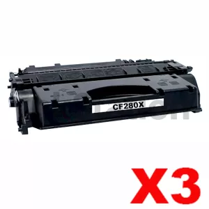 3 x HP CF280X (80X) Compatible Black Toner Cartridge - 6,900 Pages