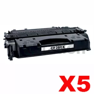 5 x HP CF280X (80X) Compatible Black Toner Cartridge - 6,900 Pages