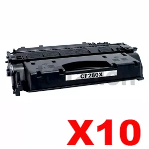 10 x HP CF280X (80X) Compatible Black Toner Cartridge - 6,900 Pages
