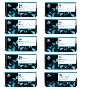 10 Pack HP 746 / 746B / 747 Genuine Ink Cartridges Combo [1MBK, 1PBK, 1C, 1M, 1Y, 1GY, 1CG, 1CB, 1CR, 1GE]