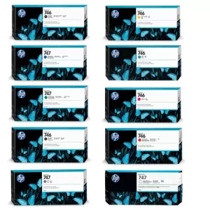 10 Pack HP 746 / 746B / 747 Genuine Ink Cartridges Combo [1MBK, 1PBK, 1C, 1M, 1Y, 1GY, 1CG, 1CB, 1CR, 1GE]