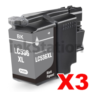 3 x Compatible Brother LC-536XLBK Black High Yield Ink Cartridge - 2,500 pages