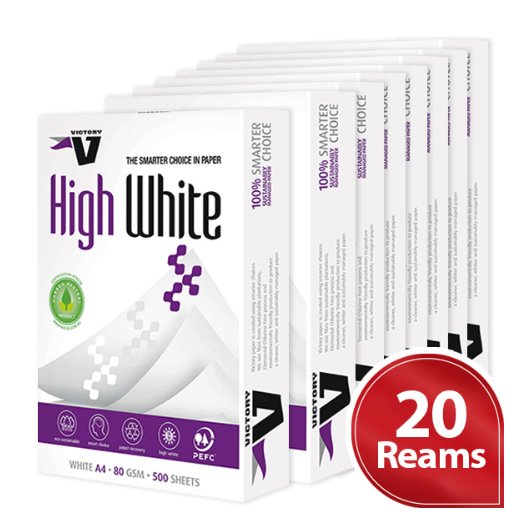 Victory Copy Paper A4 80gsm High White 20 Reams of 500 sheets Ink