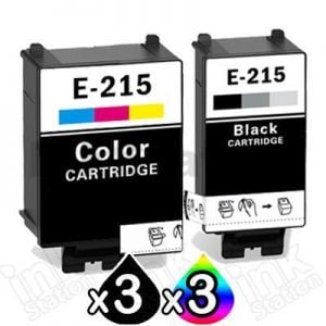 6 Pack Compatible for Epson 215 [3BK+3CL] Ink Combo [C13T215192+C13T216092]