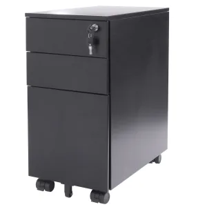 Rapidline GO Slimline Steel Mobile Pedestal - 3 Drawer - Black Satin