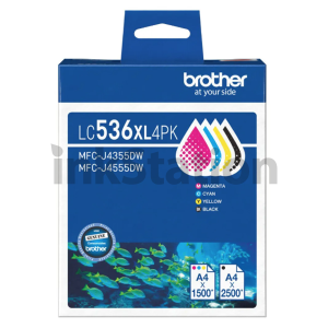 Genuine Brother LC-536XL4PK High Yield Ink Cartridges Value Pack [BK+C+M+Y]