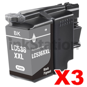 3 x Compatible Brother LC-536XXLBK Black Extra High Yield Ink Cartridge - 5,000 pages