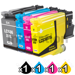 4-Pack Compatible Brother LC-536XXL Extra High Yield Ink Cartridges Combo [1BK, 1C, 1M, 1Y]
