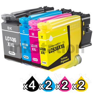 10-Pack Compatible Brother LC-536XXL Extra High Yield Ink Cartridges Combo [4BK, 2C, 2M, 2Y]