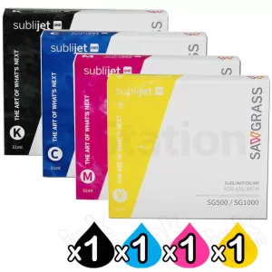 4-Pack Genuine Sawgrass Sublijet UHD Ink Combo for SG500 SG1000 - 31ml each  [1BK, 1C, 1M, 1Y]