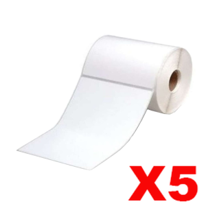 5 Rolls Thermal Transfer 100mm X 150mm Perforated Labels White - 100 Labels per Roll