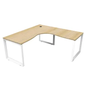 Rapidline Deluxe Rapid Infinity 1 Person Single Sided Loop Leg Corner Workstation - 1500 x 1500 x 750mm Natural Oak Top & White Satin Base