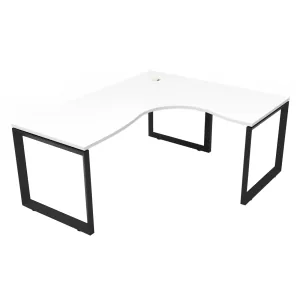 Rapidline Deluxe Rapid Infinity 1 Person Single Sided Loop Leg Corner Workstation - 1500 x 1500 x 750mm Natural White Top & Black Satin Base