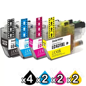 10-Pack Compatible Brother LC-431XL High Yield Ink Cartridges Combo [4BK, 2C, 2M, 2Y]