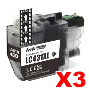 3 x Compatible Brother LC-431XLBK Black High Yield Ink Cartridge - 500 pages