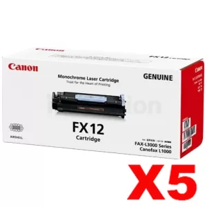 5 x Canon FX-12 Black Genuine Toner Cartridge - 4,500 page