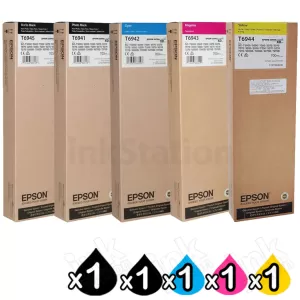5 Pack Genuine Epson T6941 - T6945 UltraChrome XD 700ml Ink Cartridges Combo [1MBK, 1PBK,1C,1M,1Y]