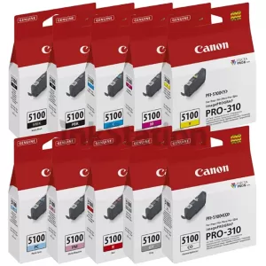 10 Pack Genuine Canon LUCIA PRO II PFI-5100 Ink Tank Combo  [1MBK,1PBK,1C,1M,1Y,1GY,1PC,1PM,1R,1CO]