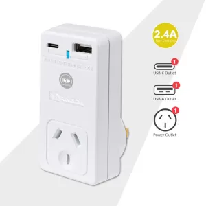 Sansai USB-C + USB-A Power Adaptor with 1 Power Outlet
