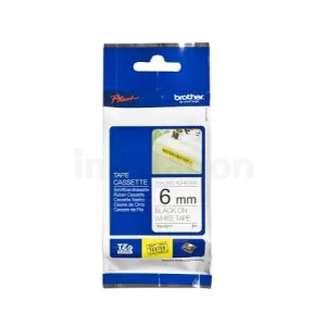 Genuine Brother TZe-S211 6mm Black Text on White Strong Adhesive Laminated Tape - 8 metres