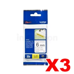 3 x Genuine Brother TZe-S211 6mm Black Text on White Strong Adhesive Laminated Tape - 8 metres