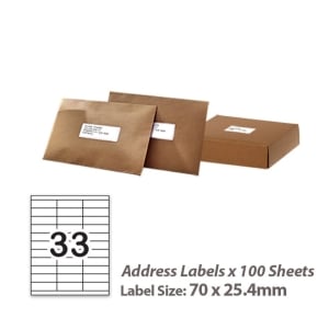 100 Sheets A4 White Self Adhesive Paper Address Mailing Laser Inkjet Sticker Labels 70 x 25.4mm - 33 Labels Per Sheet