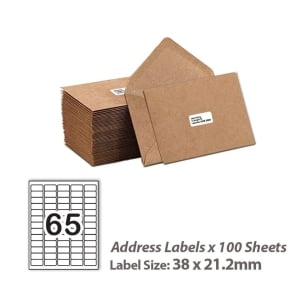 100 Sheets A4 White Self Adhesive Paper Address Mailing Laser Inkjet Sticker Labels 38 x 21.2mm - 65 Labels Per Sheet