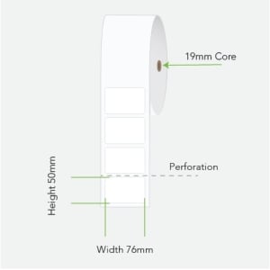 24 Rolls 76mm x 50mm Direct Thermal Labels White - 170 Labels per roll (19mm Core)