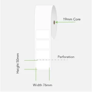 24 Rolls 76mm x 50mm Direct Thermal Labels White - 170 Labels per roll (19mm Core)