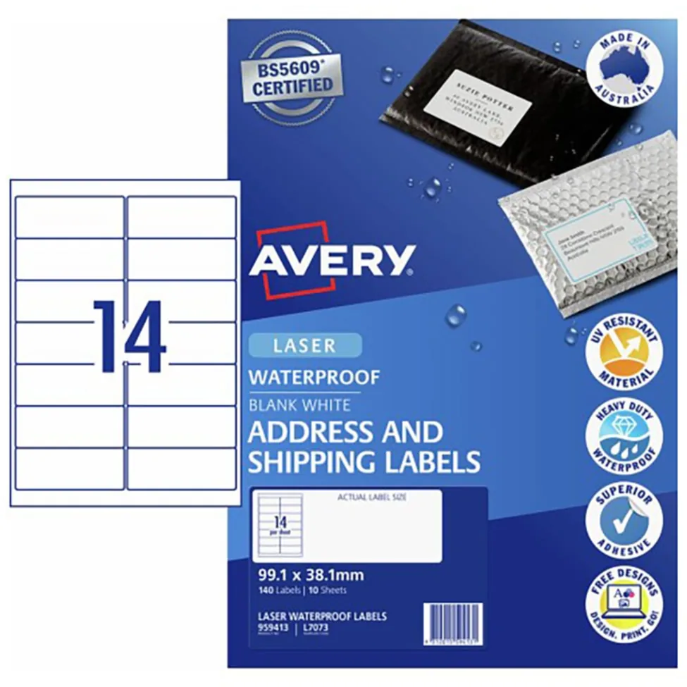 Avery #959413 Waterproof Laser Address Labels 14UP 99.1 x 38.1mm ...