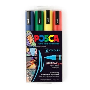 POSCA PC5BR Brush Paint Marker Medium Tip Assorted 4 Pack
