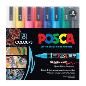 POSCA PC5BR Brush Paint Marker Medium Tip Assorted 8 Pack