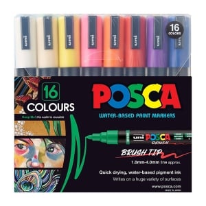 POSCA PC5BR Brush Paint Marker Medium Tip Assorted 16 Pack