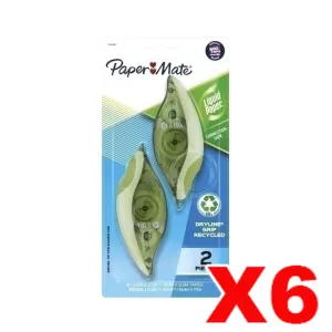 6 x Paper Mate Liquid Paper Dryline Recycled Correction Tape 2 Pack