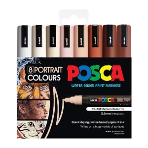 POSCA PC5M Paint Marker Medium Bullet Tip Portrait Colours 8 Pack