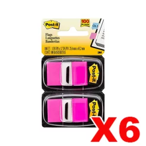 6 x Post-It 680-BP2 Flags 25 x 43mm Bright Pink Twin Pack 100 Flags