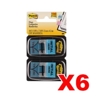 6 x Post-It 680-IH2 Initial Here Flags 25 x 43mm Blue Twin Pack 100 Flags