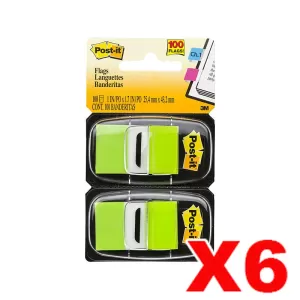 6 x Post-It 680-BG2 Flags Twin Pack 25 x 43mm Bright Green 50 Flags 2 Pack