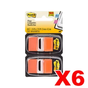 6 x Post-It 680-OE2 Flags Twin Pack 25 x 43mm Orange 50 Flags 2 Pack