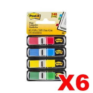 6 x Post-It 683-4 Mini Flags 12 x 43mm Primary Colours Assorted 35 Flags 4 Pack