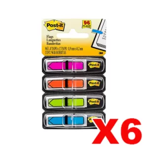 6 x Post-It 684-ARR4 Arrow Flags 12 x 43mm Assorted Bright 24 Flags 4 Pack