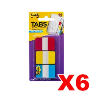 6 x Post-It 686-RYB Durable Tabs 25 x 38mm Assorted Colours 22 Sheets 3 Pack