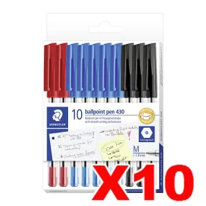 10 x Staedtler 430 Medium Ballpoint Pen 1.0mm Assorted 10 Pack