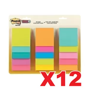 12 x Post-It 654-15SS Super Sticky Notes 76 x 76 mm Assorted Colours 45 Sheets 15 Pack