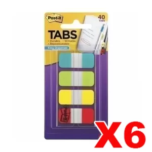 6 x Post-It 676-ALYR Durable Tabs 15 x 38mm 10 Sheets 4 Pack