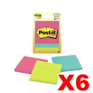6 x Post-It 6301 Lined Sticky Notes 76 x 76mm Poptimistic 50 Sheets 3 Pack