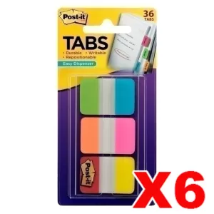 6 x Post-It 686-ALOPRYT Durable Tabs 25 x 38mm Assorted Colours 36 Tabs