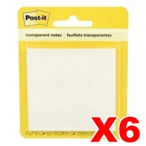 6 x Post-It 600-TRSPT Super Sticky Notes 73 x 73mm Transparent 36 Sheets